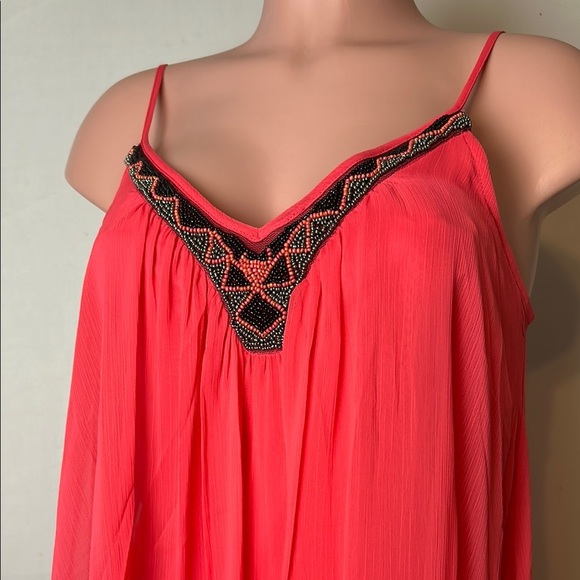 Express Women’s  Pink Swing Slip Mini Beaded Dress Gauzy Spaghetti Straps Sz M - Picture 6 of 11